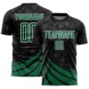 Custom Black Kelly Green-White Distressed Diagonal Stripes Wind Shapes Sports Sublimation Soccer Uniform Jersey