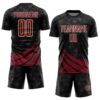 Custom Black Crimson-Cream Distressed Diagonal Stripes Wind Shapes Sports Sublimation Soccer Uniform Jersey