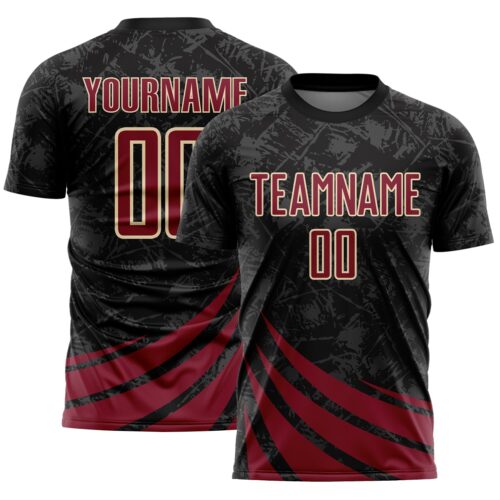 Soccer6969 Custom Black Crimson-Cream Distressed Diagonal Stripes Wind Shapes Sports Sublimation Soccer Uniform Jersey