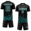 Custom Black Teal-White Distressed Diagonal Stripes Wind Shapes Sports Sublimation Soccer Uniform Jersey