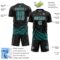 Custom Black Teal-White Distressed Diagonal Stripes Wind Shapes Sports Sublimation Soccer Uniform Jersey