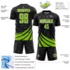 Custom Black Neon Green-White Distressed Diagonal Stripes Wind Shapes Sports Sublimation Soccer Uniform Jersey