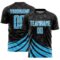 Custom Black Sky Blue-White Distressed Diagonal Stripes Wind Shapes Sports Sublimation Soccer Uniform Jersey