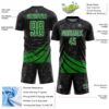 Custom Black Grass Green-White Distressed Diagonal Stripes Wind Shapes Sports Sublimation Soccer Uniform Jersey