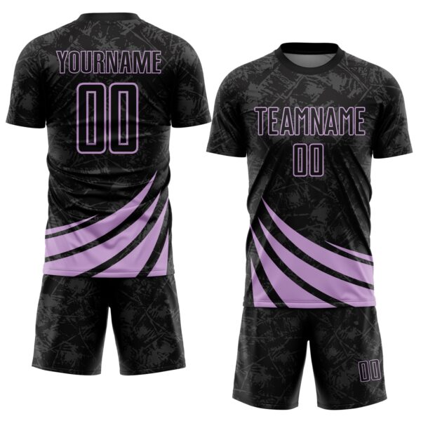 Custom Black Light Purple Distressed Diagonal Stripes Wind Shapes Sports Sublimation Soccer Uniform Jersey