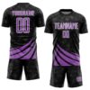 Custom Black Medium Purple-White Distressed Diagonal Stripes Wind Shapes Sports Sublimation Soccer Uniform Jersey