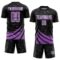 Custom Black Medium Purple-White Distressed Diagonal Stripes Wind Shapes Sports Sublimation Soccer Uniform Jersey