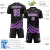 Custom Black Medium Purple-White Distressed Diagonal Stripes Wind Shapes Sports Sublimation Soccer Uniform Jersey