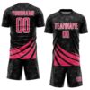 Custom Black Neon Pink-White Distressed Diagonal Stripes Wind Shapes Sports Sublimation Soccer Uniform Jersey
