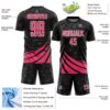 Custom Black Neon Pink-White Distressed Diagonal Stripes Wind Shapes Sports Sublimation Soccer Uniform Jersey