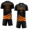 Custom Black Bay Orange Distressed Diagonal Stripes Wind Shapes Sports Sublimation Soccer Uniform Jersey