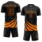 Custom Black Bay Orange Distressed Diagonal Stripes Wind Shapes Sports Sublimation Soccer Uniform Jersey