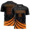 Custom Black Bay Orange Distressed Diagonal Stripes Wind Shapes Sports Sublimation Soccer Uniform Jersey