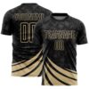 Custom Black Vegas Gold Distressed Diagonal Stripes Wind Shapes Sports Sublimation Soccer Uniform Jersey