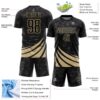 Custom Black Vegas Gold Distressed Diagonal Stripes Wind Shapes Sports Sublimation Soccer Uniform Jersey