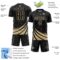 Custom Black Vegas Gold Distressed Diagonal Stripes Wind Shapes Sports Sublimation Soccer Uniform Jersey