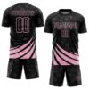 Custom Black Light Pink Distressed Diagonal Stripes Wind Shapes Sports Sublimation Soccer Uniform Jersey