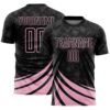 Custom Black Light Pink Distressed Diagonal Stripes Wind Shapes Sports Sublimation Soccer Uniform Jersey