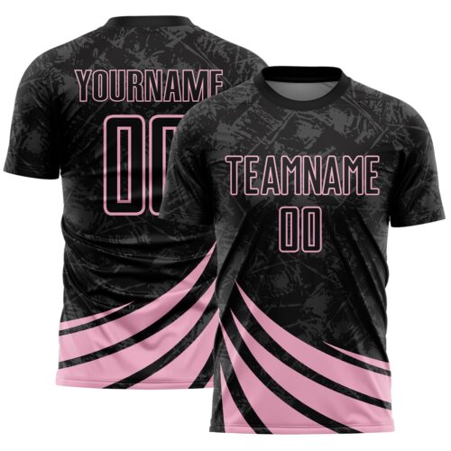 Soccer6982 Custom Black Light Pink Distressed Diagonal Stripes Wind Shapes Sports Sublimation Soccer Uniform Jersey