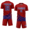 Custom Red Royal-White Distressed Diagonal Stripes Wind Shapes Sports Sublimation Soccer Uniform Jersey