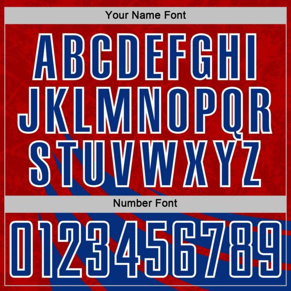 Custom Red Royal-White Distressed Diagonal Stripes Wind Shapes Sports Sublimation Soccer Uniform Jersey