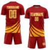 Custom Red Gold-White Distressed Diagonal Stripes Wind Shapes Sports Sublimation Soccer Uniform Jersey