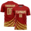 Custom Red Old Gold-White Distressed Diagonal Stripes Wind Shapes Sports Sublimation Soccer Uniform Jersey
