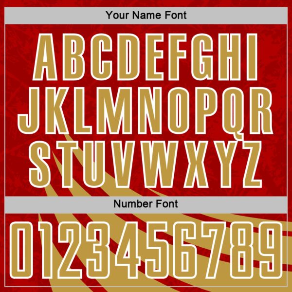 Custom Red Old Gold-White Distressed Diagonal Stripes Wind Shapes Sports Sublimation Soccer Uniform Jersey