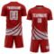 Custom Red Gray-White Distressed Diagonal Stripes Wind Shapes Sports Sublimation Soccer Uniform Jersey