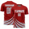 Custom Red Gray-White Distressed Diagonal Stripes Wind Shapes Sports Sublimation Soccer Uniform Jersey