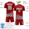 Custom Red Gray-White Distressed Diagonal Stripes Wind Shapes Sports Sublimation Soccer Uniform Jersey
