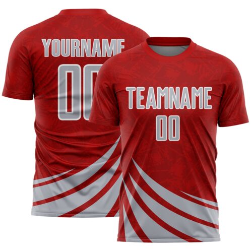 Soccer6986 Custom Red Gray-White Distressed Diagonal Stripes Wind Shapes Sports Sublimation Soccer Uniform Jersey