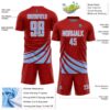 Custom Red Light Blue-White Distressed Diagonal Stripes Wind Shapes Sports Sublimation Soccer Uniform Jersey
