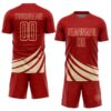 Custom Red Cream Distressed Diagonal Stripes Wind Shapes Sports Sublimation Soccer Uniform Jersey