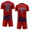 Custom Red Navy-White Distressed Diagonal Stripes Wind Shapes Sports Sublimation Soccer Uniform Jersey