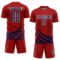 Custom Red Navy-White Distressed Diagonal Stripes Wind Shapes Sports Sublimation Soccer Uniform Jersey