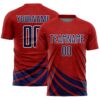 Custom Red Navy-White Distressed Diagonal Stripes Wind Shapes Sports Sublimation Soccer Uniform Jersey