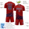Custom Red Navy-White Distressed Diagonal Stripes Wind Shapes Sports Sublimation Soccer Uniform Jersey