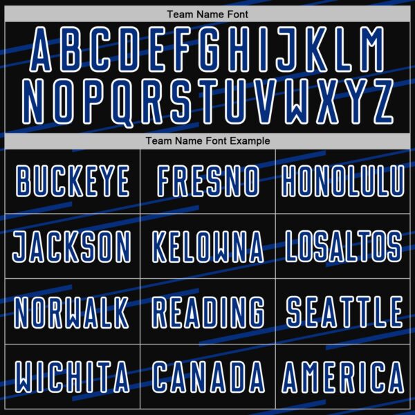 Custom Black Royal-White Diagonal Pinstripes Lines Sports Sublimation Soccer Uniform Jersey