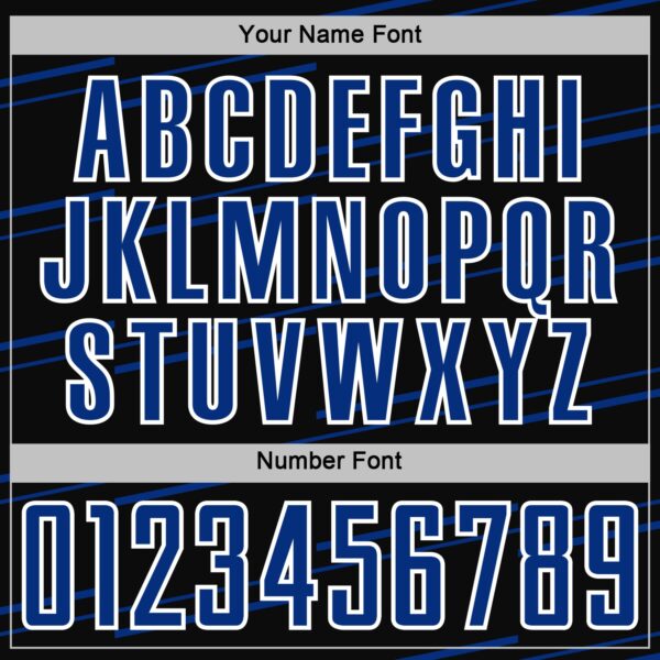 Custom Black Royal-White Diagonal Pinstripes Lines Sports Sublimation Soccer Uniform Jersey