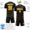Custom Black Gold-White Diagonal Pinstripes Lines Sports Sublimation Soccer Uniform Jersey