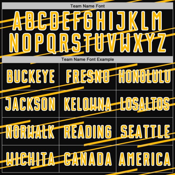 Custom Black Gold-White Diagonal Pinstripes Lines Sports Sublimation Soccer Uniform Jersey