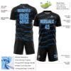 Custom Black Powder Blue-White Diagonal Pinstripes Lines Sports Sublimation Soccer Uniform Jersey