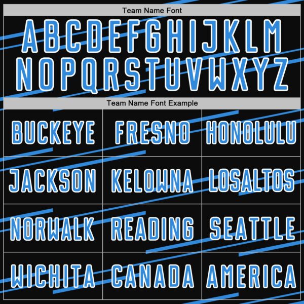 Custom Black Powder Blue-White Diagonal Pinstripes Lines Sports Sublimation Soccer Uniform Jersey