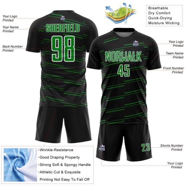 Custom Black Grass Green-White Diagonal Pinstripes Lines Sports Sublimation Soccer Uniform Jersey