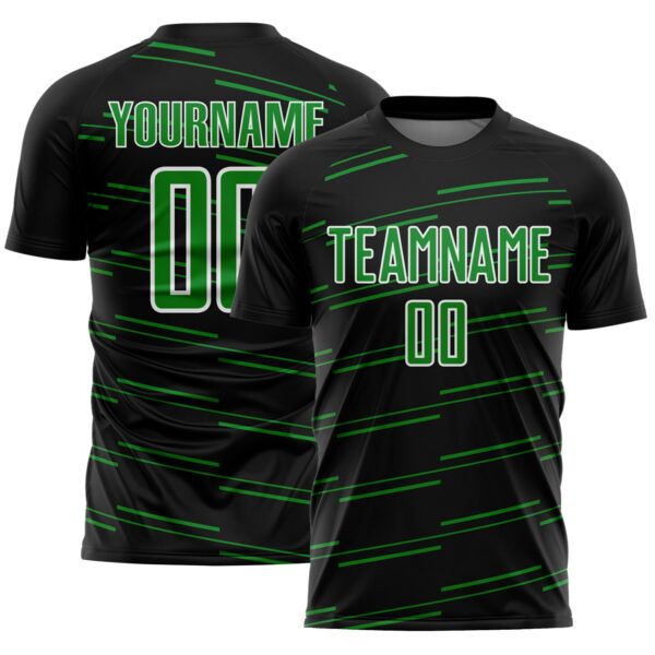 Custom Black Grass Green-White Diagonal Pinstripes Lines Sports Sublimation Soccer Uniform Jersey