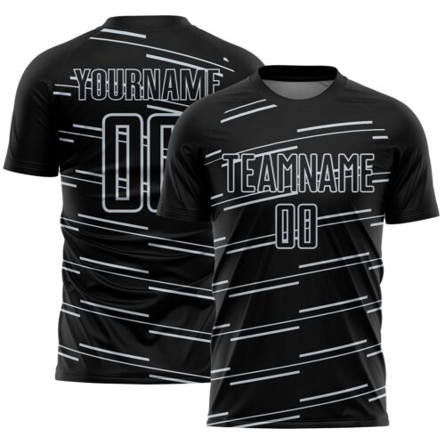 Custom Black Silver Diagonal Pinstripes Lines Sports Sublimation Soccer Uniform Jersey
