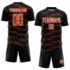 Custom Black Orange-White Diagonal Pinstripes Lines Sports Sublimation Soccer Uniform Jersey
