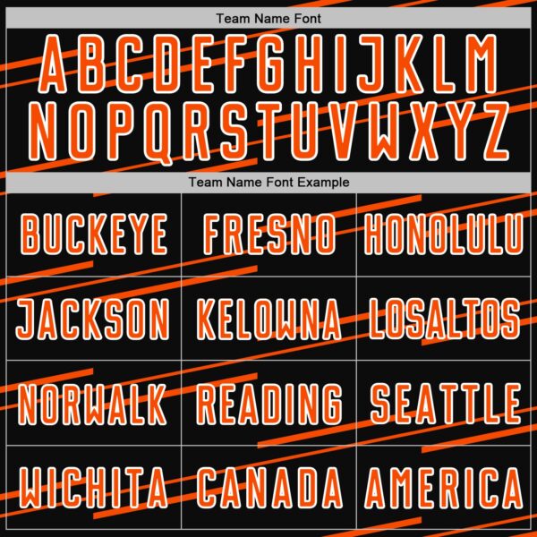 Custom Black Orange-White Diagonal Pinstripes Lines Sports Sublimation Soccer Uniform Jersey