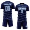 Custom Navy Light Blue-White Diagonal Pinstripes Lines Sports Sublimation Soccer Uniform Jersey
